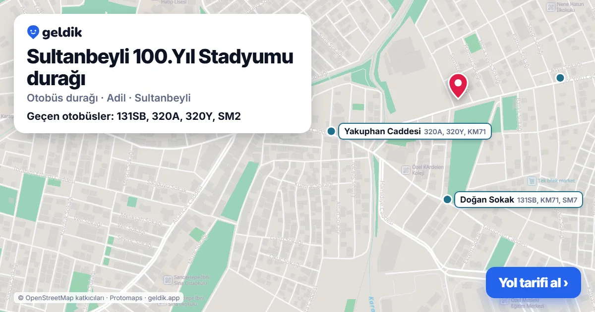Sultanbeyli 100.Yıl Stadyumu otobüs durağı haritada: konumu ve yakındaki duraklar