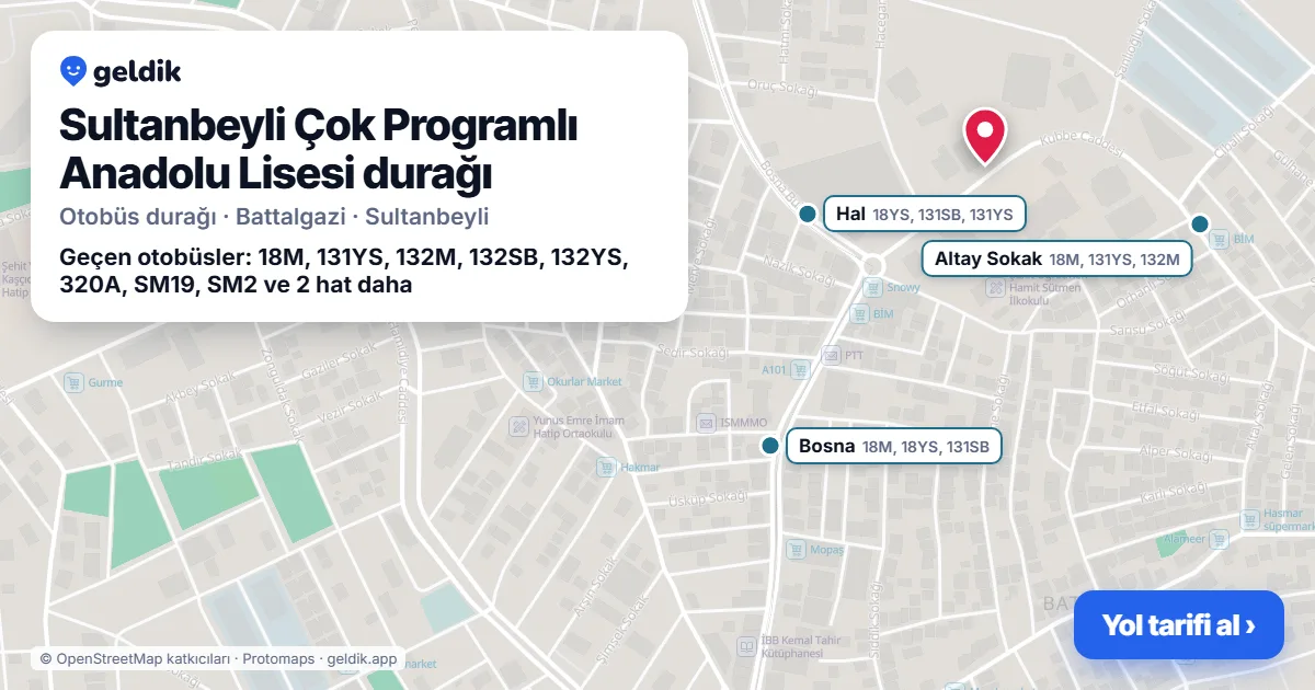 Sultanbeyli Çok Programlı Anadolu Lisesi otobüs durağı haritada: konumu ve yakındaki duraklar