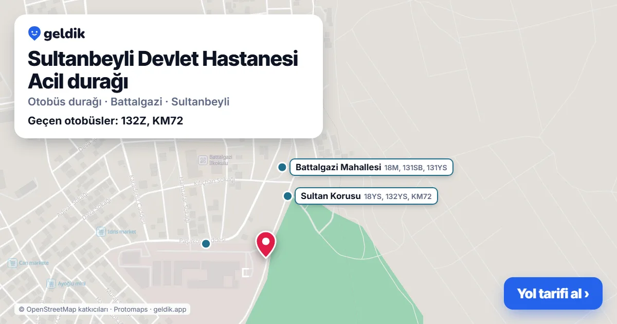 Sultanbeyli Devlet Hastanesi Acil otobüs durağı haritada: konumu ve yakındaki duraklar