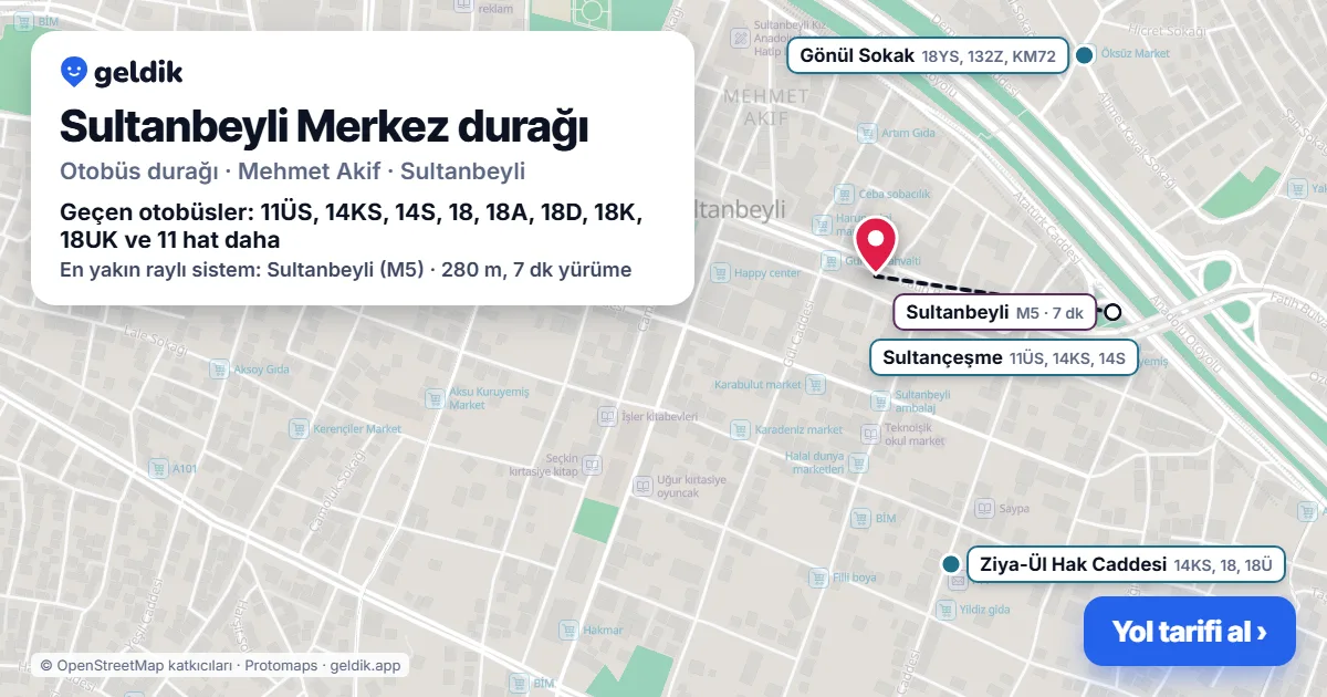 Sultanbeyli Merkez otobüs durağı haritada: konumu ve yakındaki duraklar