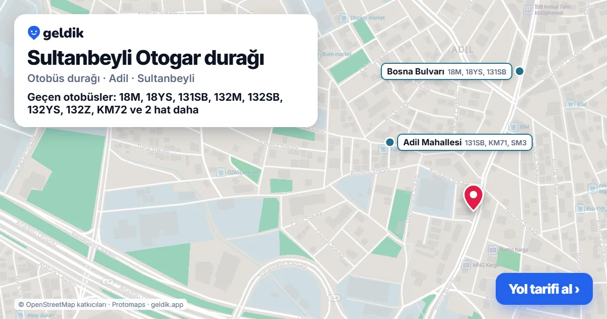 Sultanbeyli Otogar otobüs durağı haritada: konumu ve yakındaki duraklar