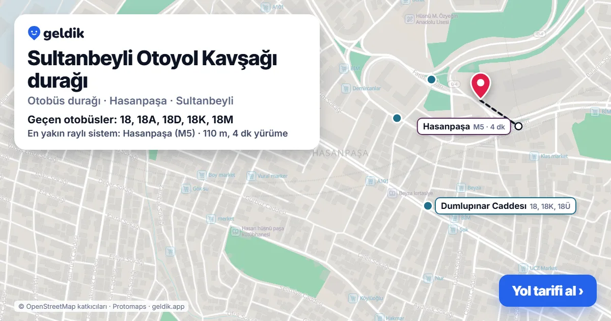 Sultanbeyli Otoyol Kavşağı otobüs durağı haritada: konumu ve yakındaki duraklar