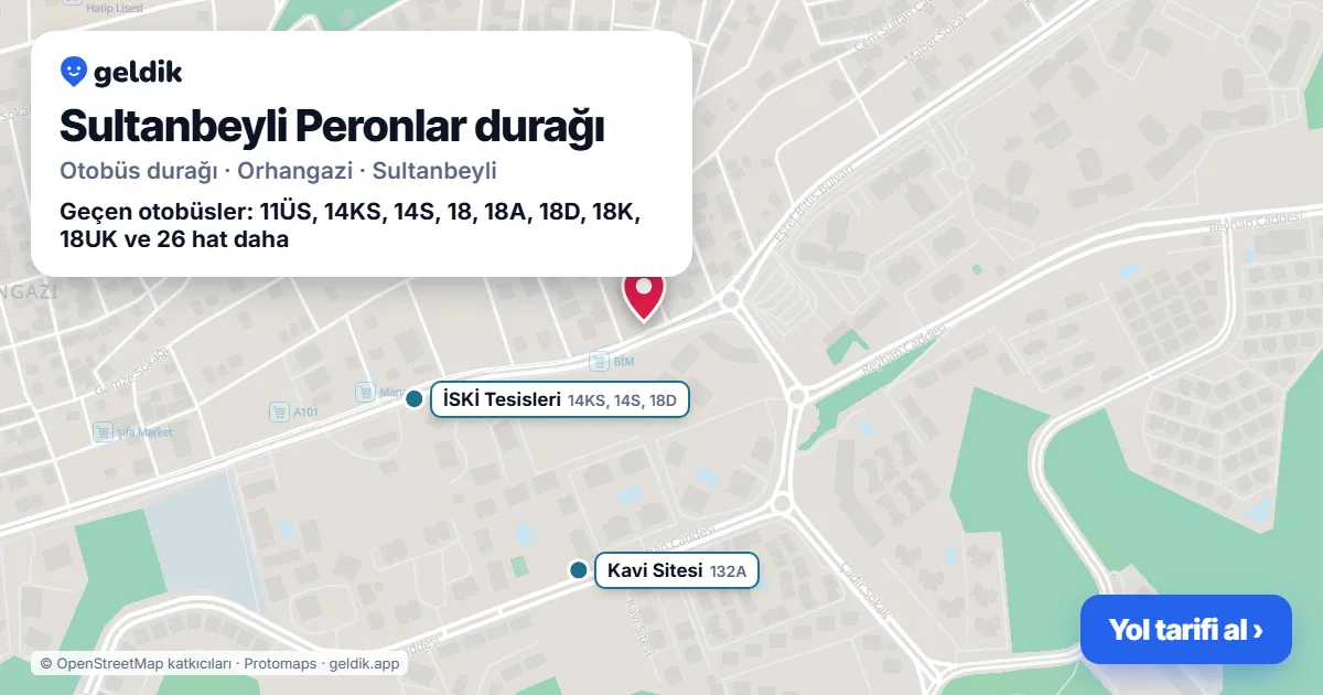 Sultanbeyli Peronlar otobüs durağı haritada: konumu ve yakındaki duraklar