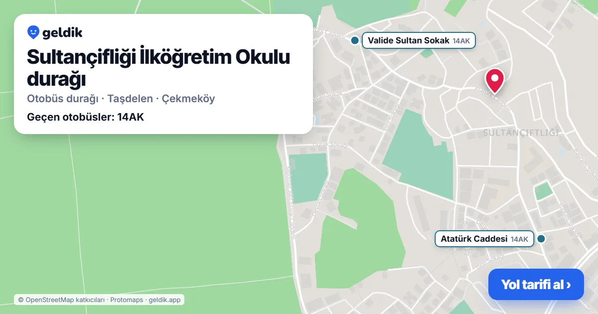 Sultançifliği İlköğretim Okulu otobüs durağı haritada: konumu ve yakındaki duraklar