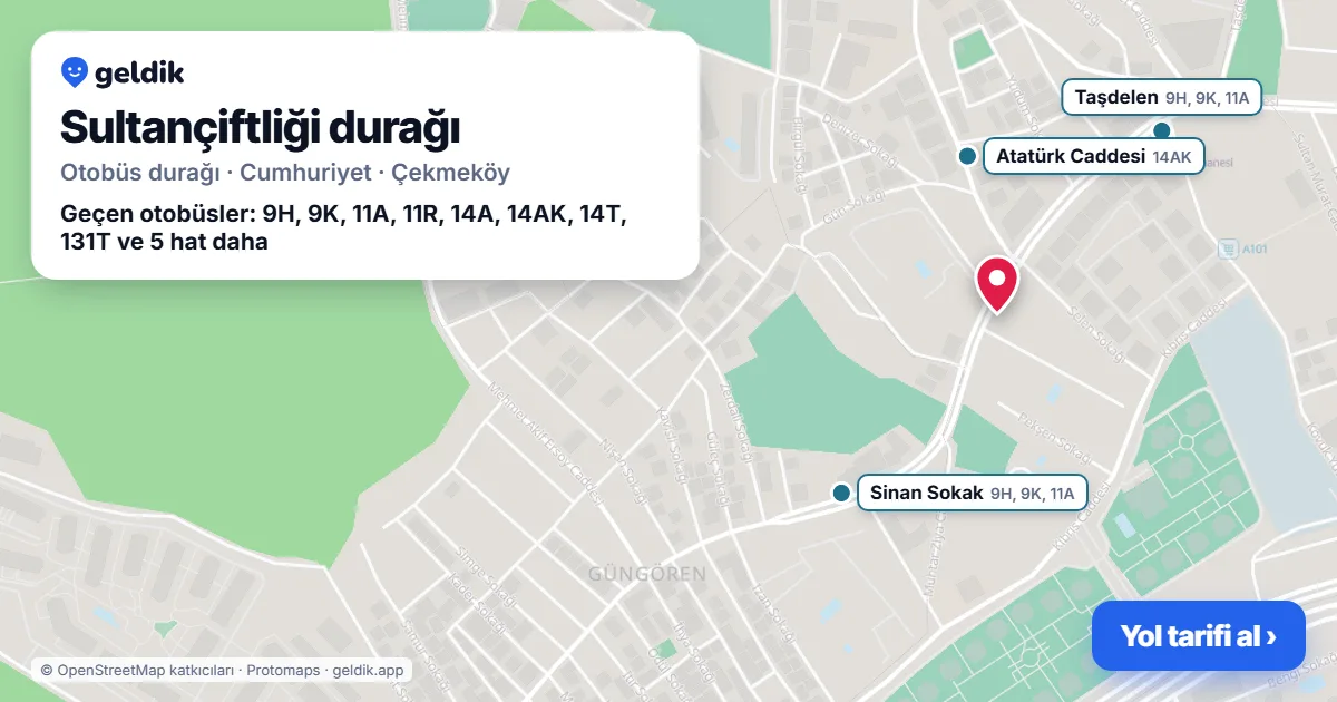 Sultançiftliği otobüs durağı haritada: konumu ve yakındaki duraklar