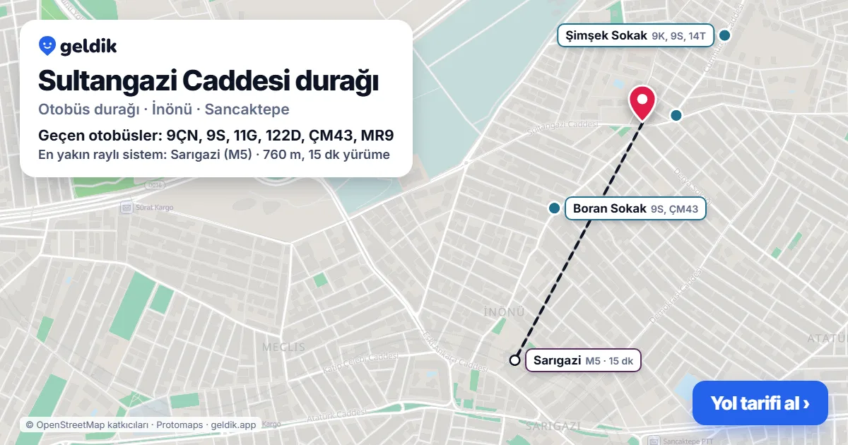 Sultangazi Caddesi otobüs durağı haritada: konumu ve yakındaki duraklar
