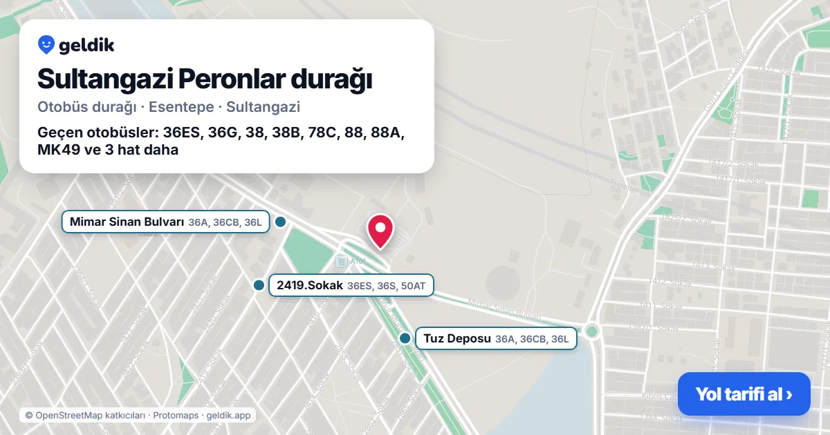 Sultangazi Peronlar otobüs durağı haritada: konumu ve yakındaki duraklar