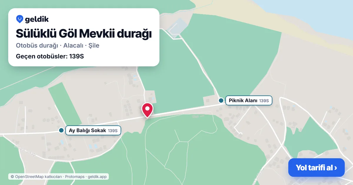 Sülüklü Göl Mevkii otobüs durağı haritada: konumu ve yakındaki duraklar