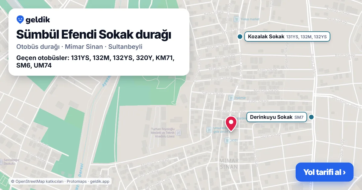 Sümbül Efendi Sokak otobüs durağı haritada: konumu ve yakındaki duraklar