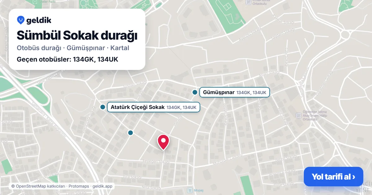 Sümbül Sokak otobüs durağı haritada: konumu ve yakındaki duraklar