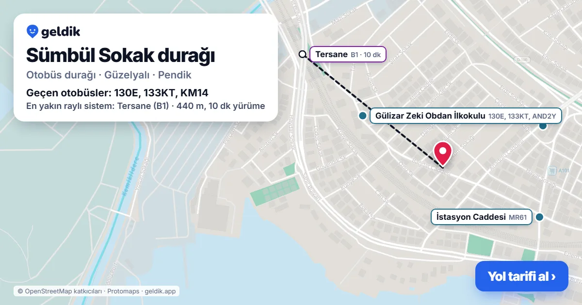 Sümbül Sokak otobüs durağı haritada: konumu ve yakındaki duraklar