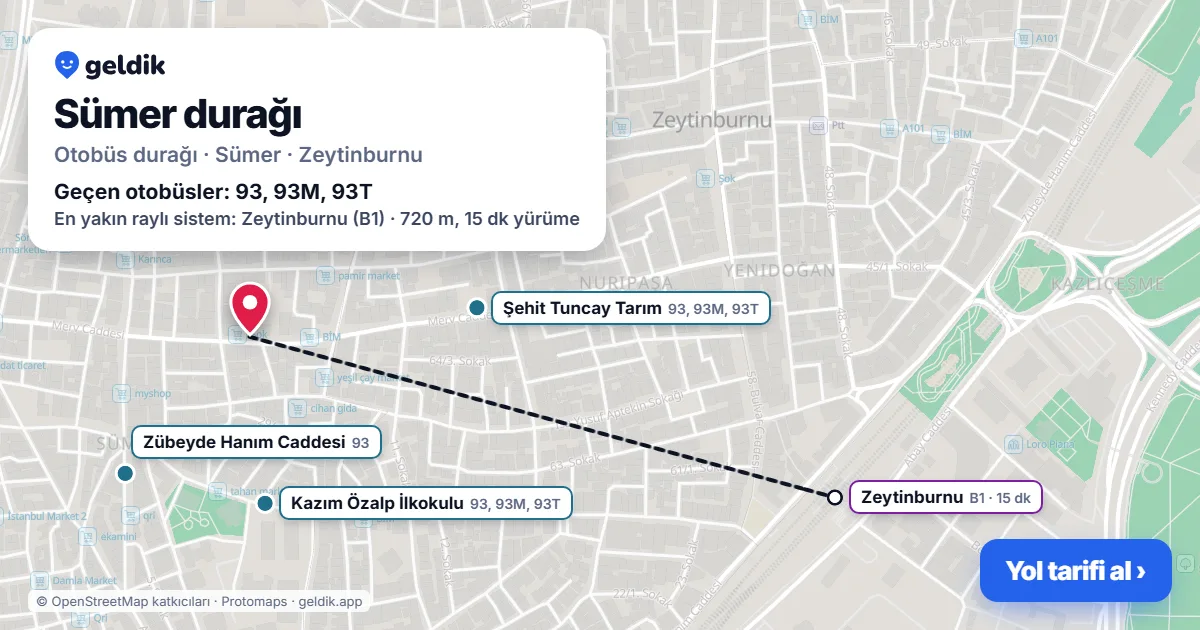 Sümer otobüs durağı haritada: konumu ve yakındaki duraklar