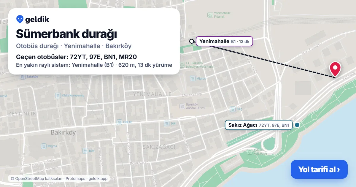 Sümerbank otobüs durağı haritada: konumu ve yakındaki duraklar