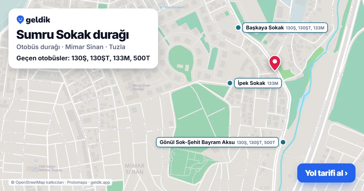 Sumru Sokak otobüs durağı haritada: konumu ve yakındaki duraklar