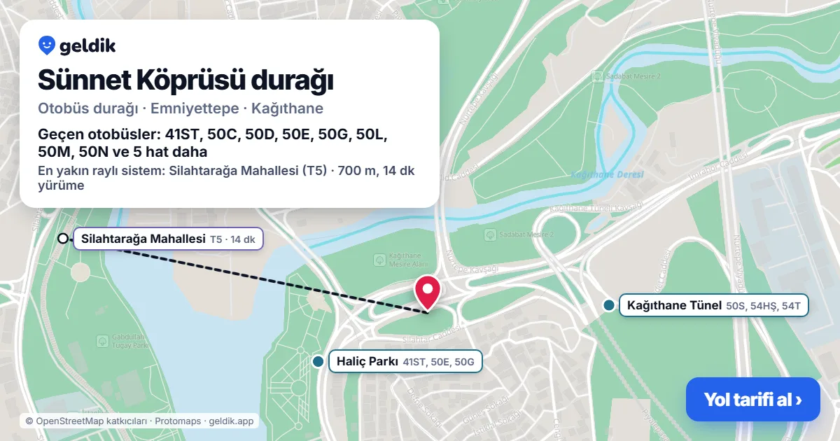 Sünnet Köprüsü otobüs durağı haritada: konumu ve yakındaki duraklar