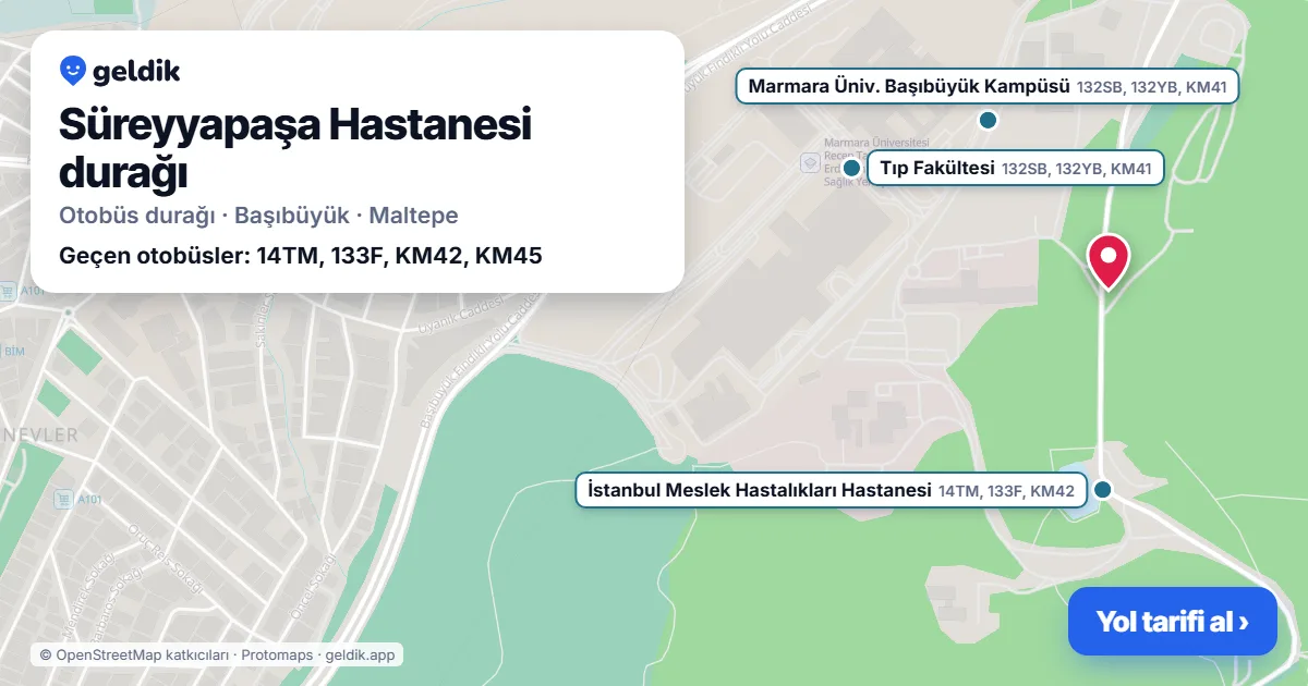 Süreyyapaşa Hastanesi otobüs durağı haritada: konumu ve yakındaki duraklar