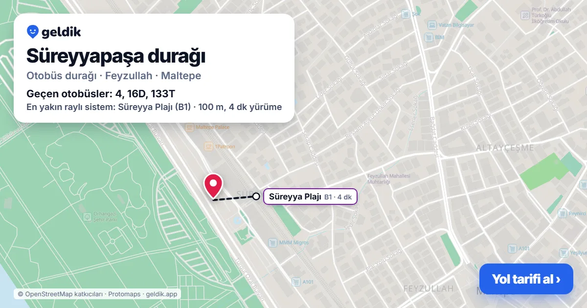 Süreyyapaşa otobüs durağı haritada: konumu ve yakındaki duraklar
