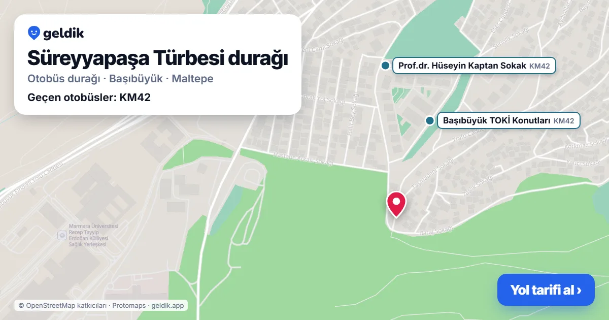Süreyyapaşa Türbesi otobüs durağı haritada: konumu ve yakındaki duraklar