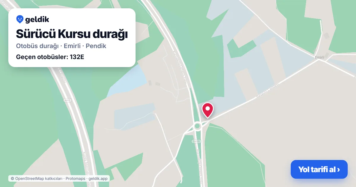 Sürücü Kursu otobüs durağı haritada: konumu ve yakındaki duraklar