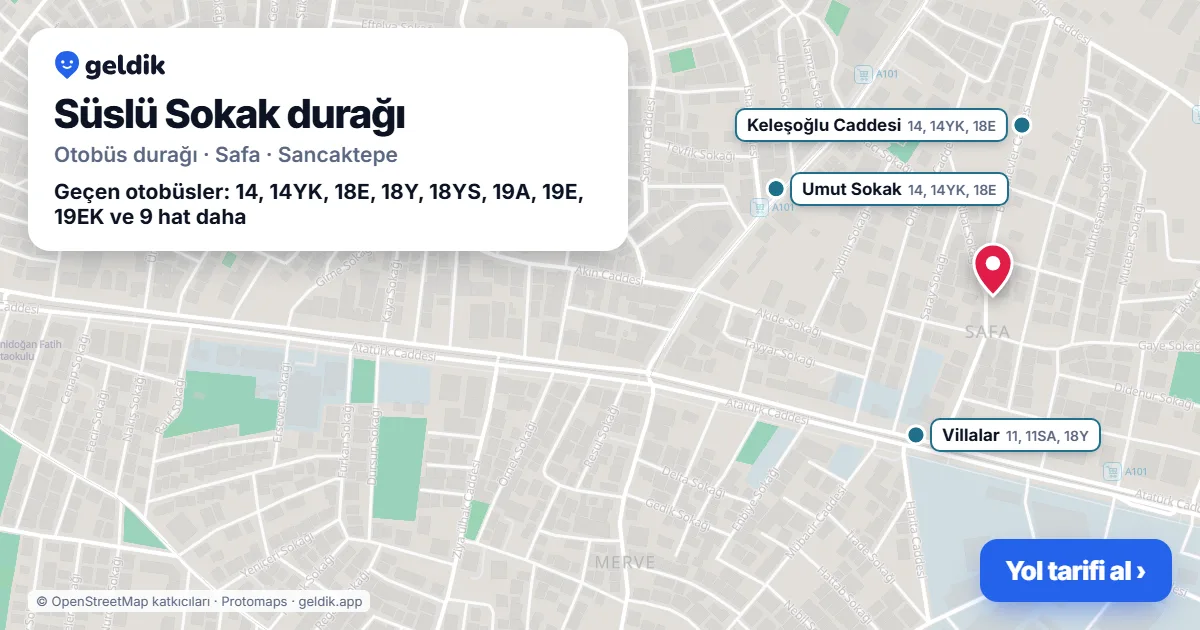 Süslü Sokak otobüs durağı haritada: konumu ve yakındaki duraklar
