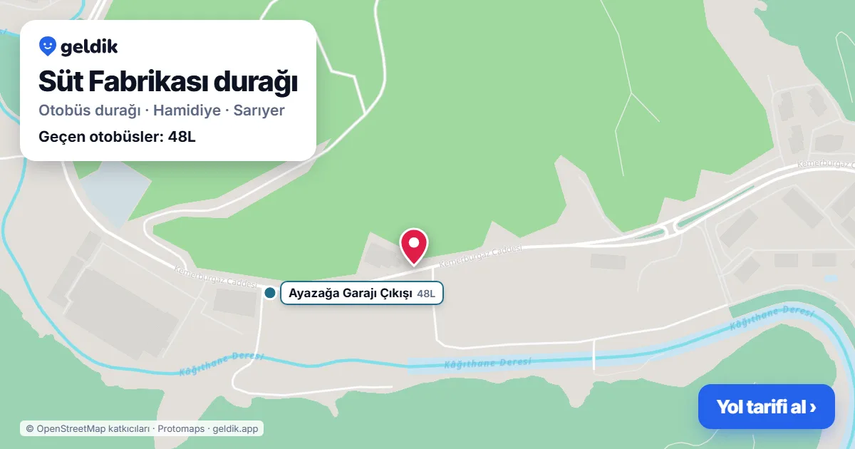Süt Fabrikası otobüs durağı haritada: konumu ve yakındaki duraklar