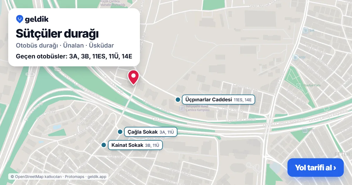 Sütçüler otobüs durağı haritada: konumu ve yakındaki duraklar