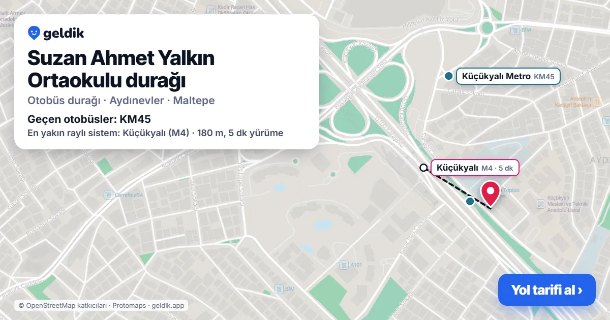 Suzan Ahmet Yalkın Ortaokulu otobüs durağı haritada: konumu ve yakındaki duraklar