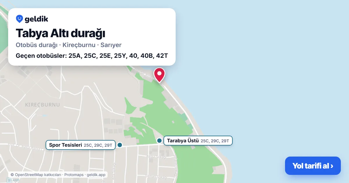 Tabya Altı otobüs durağı haritada: konumu ve yakındaki duraklar