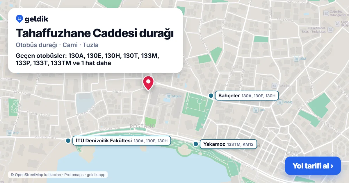 Tahaffuzhane Caddesi otobüs durağı haritada: konumu ve yakındaki duraklar