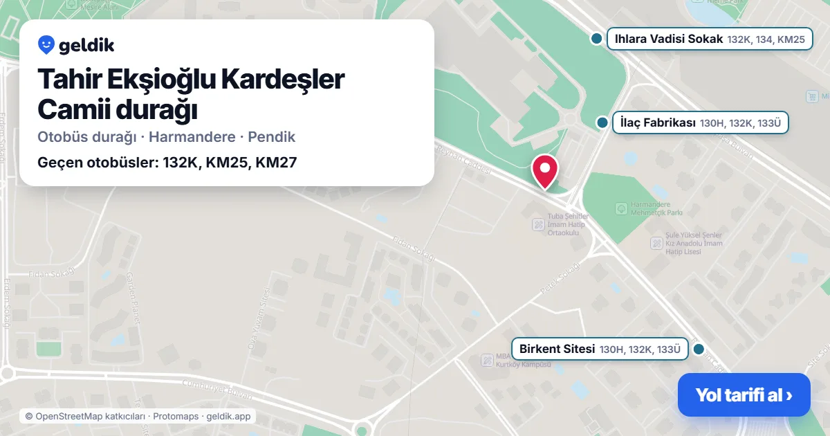Tahir Ekşioğlu Kardeşler Camii otobüs durağı haritada: konumu ve yakındaki duraklar