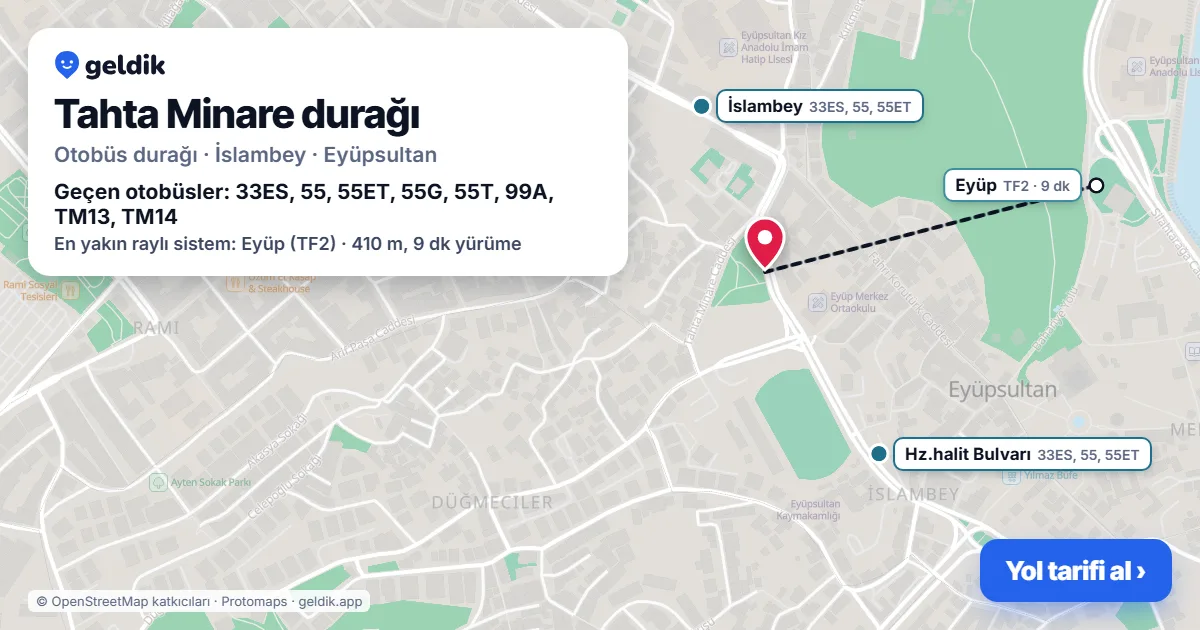 Tahta Minare otobüs durağı haritada: konumu ve yakındaki duraklar