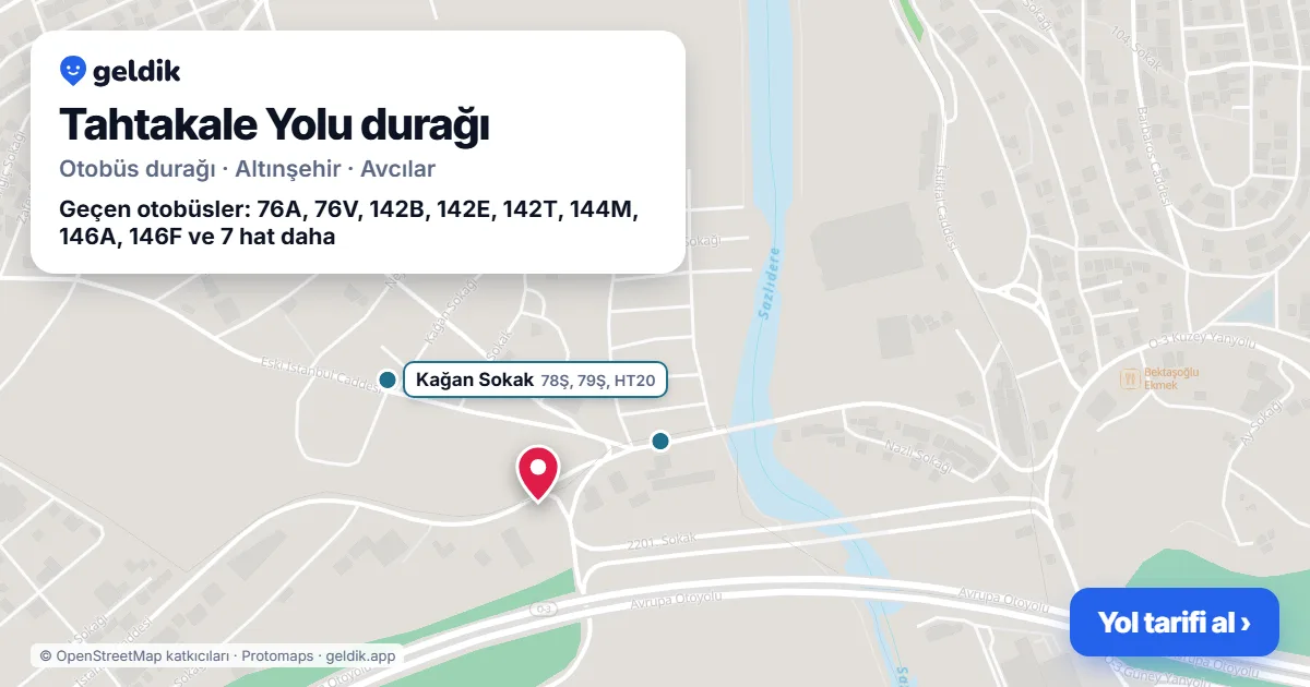 Tahtakale Yolu otobüs durağı haritada: konumu ve yakındaki duraklar