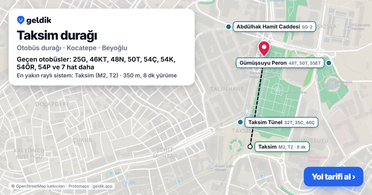 Taksim otobüs durağı haritada: konumu ve yakındaki duraklar