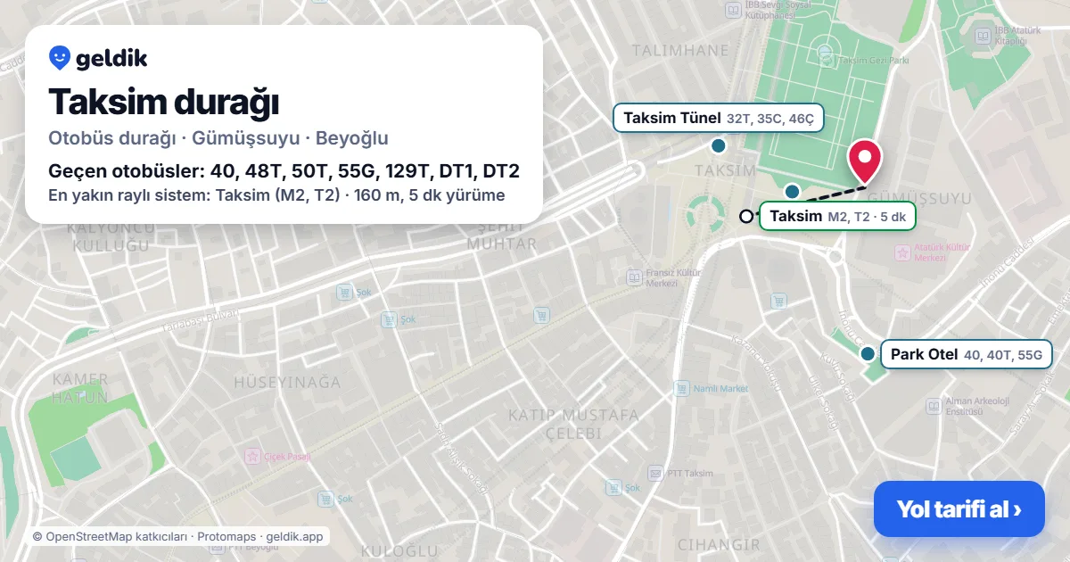 Taksim otobüs durağı haritada: konumu ve yakındaki duraklar