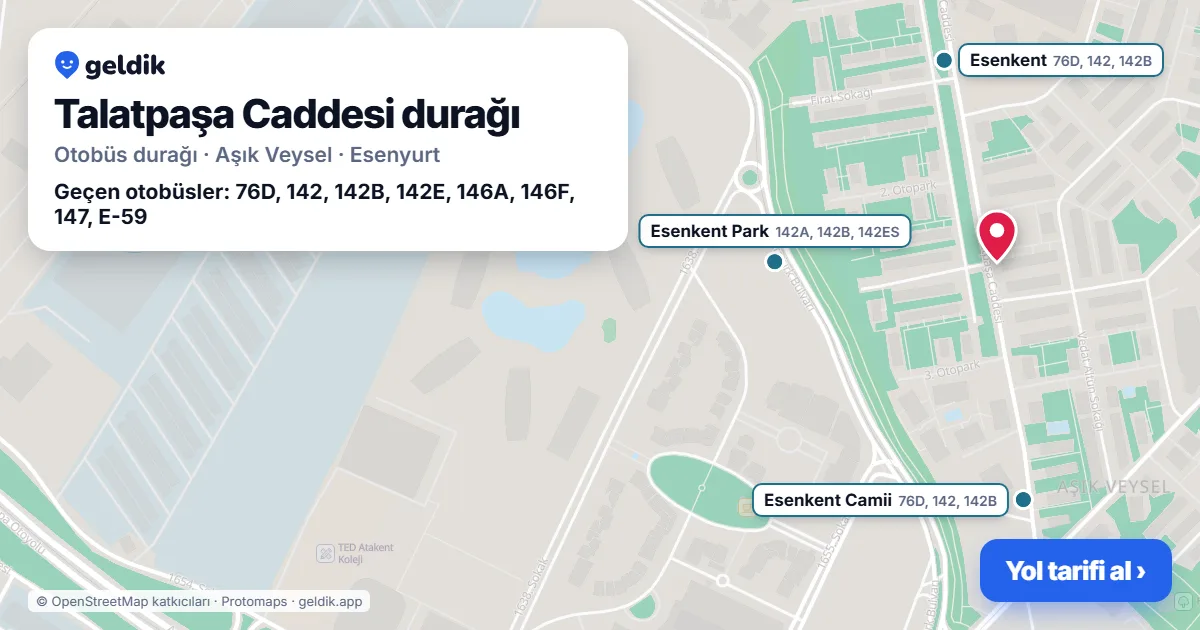 Talatpaşa Caddesi otobüs durağı haritada: konumu ve yakındaki duraklar