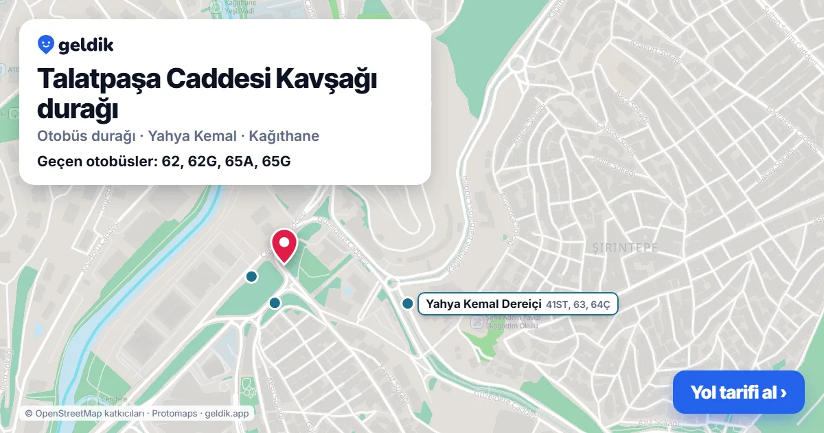 Talatpaşa Caddesi Kavşağı otobüs durağı haritada: konumu ve yakındaki duraklar