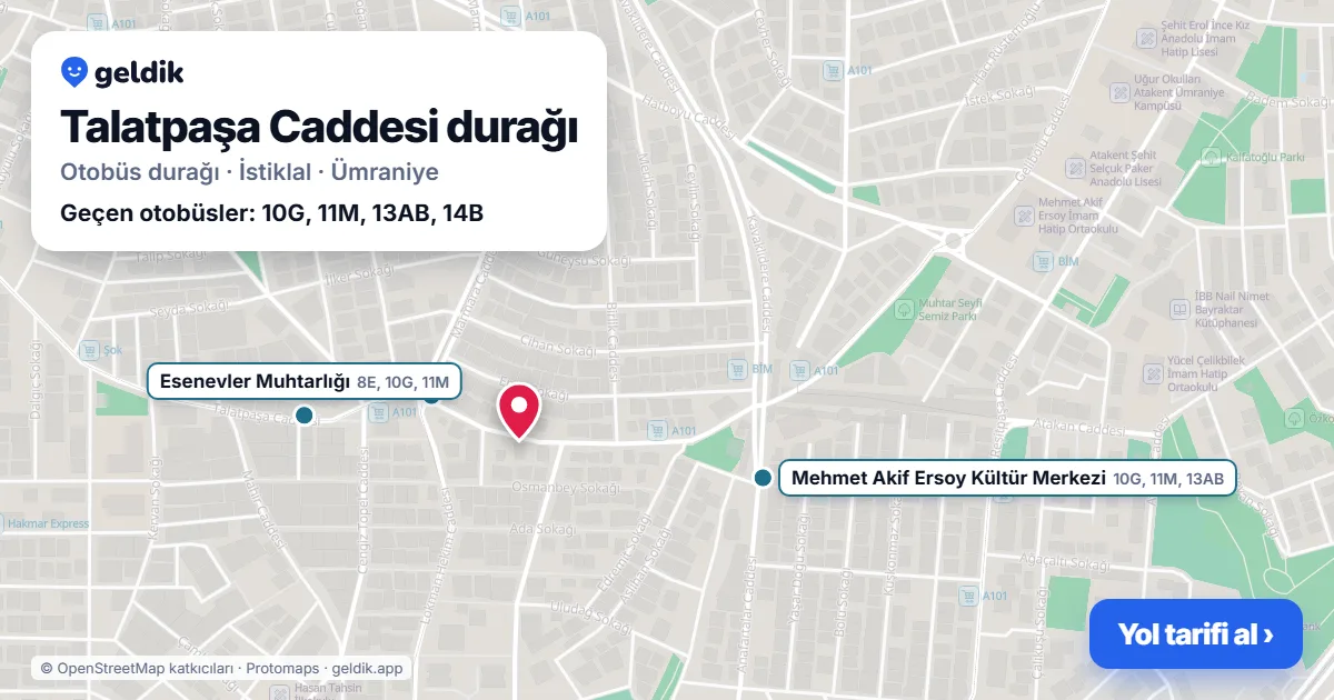 Talatpaşa Caddesi otobüs durağı haritada: konumu ve yakındaki duraklar