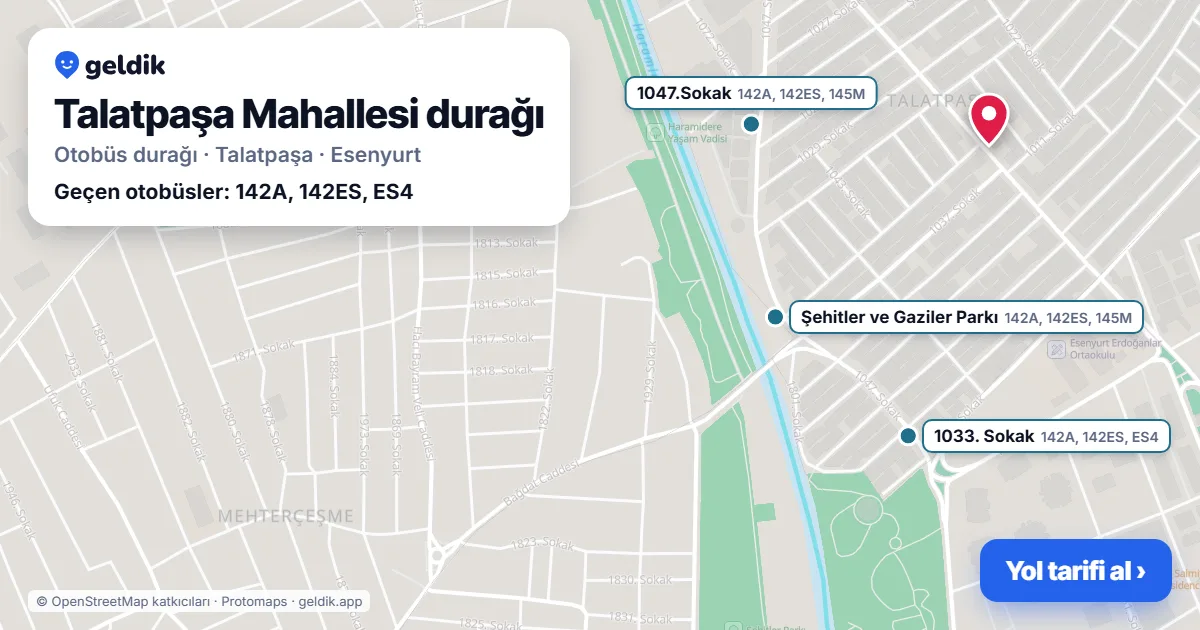 Talatpaşa Mahallesi otobüs durağı haritada: konumu ve yakındaki duraklar