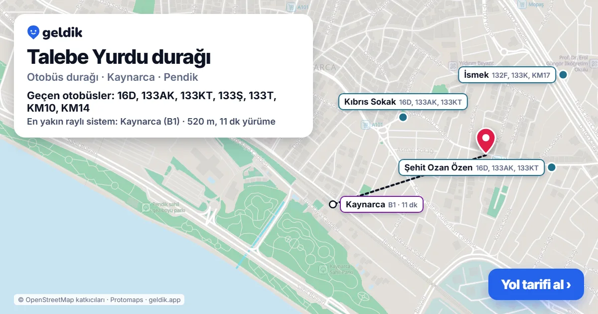 Talebe Yurdu otobüs durağı haritada: konumu ve yakındaki duraklar