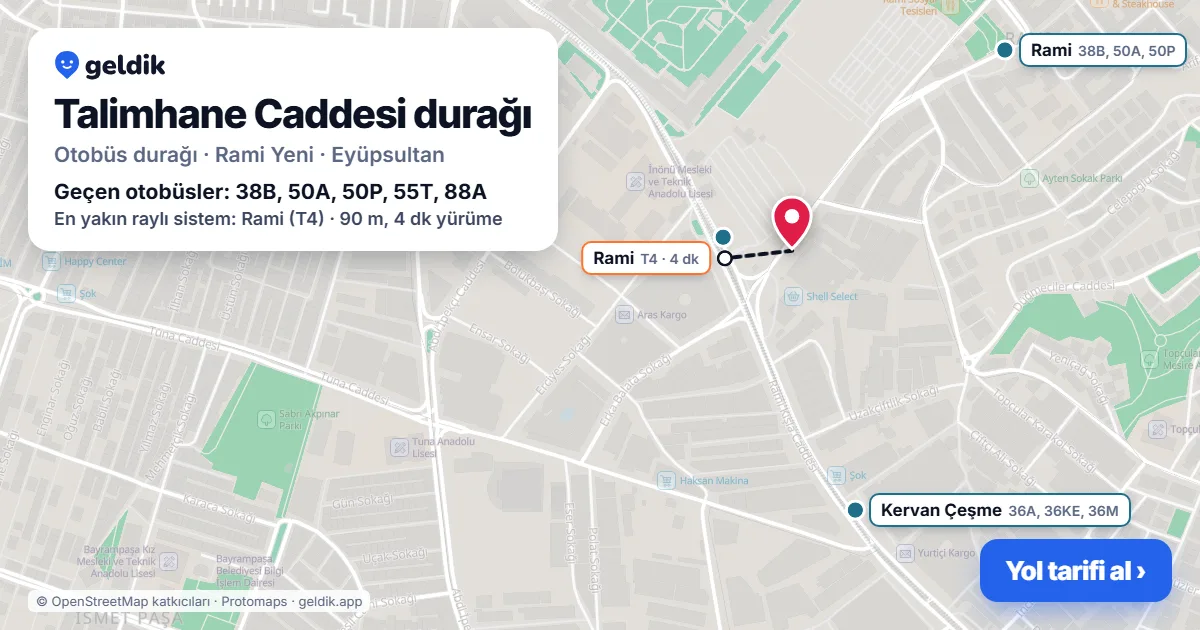 Talimhane Caddesi otobüs durağı haritada: konumu ve yakındaki duraklar