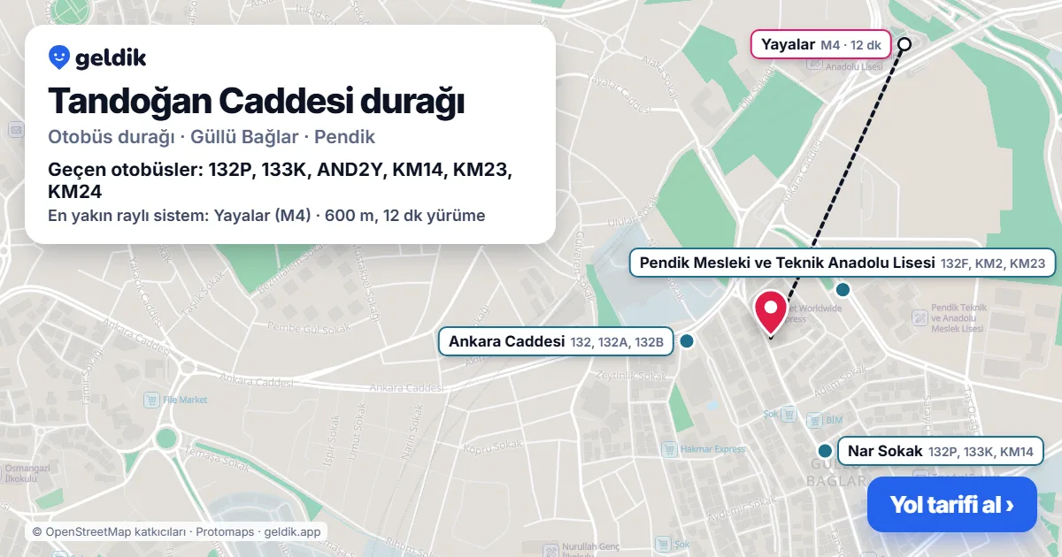 Tandoğan Caddesi otobüs durağı haritada: konumu ve yakındaki duraklar