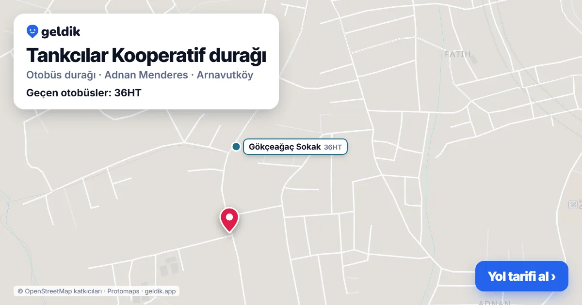 Tankcılar Kooperatif otobüs durağı haritada: konumu ve yakındaki duraklar