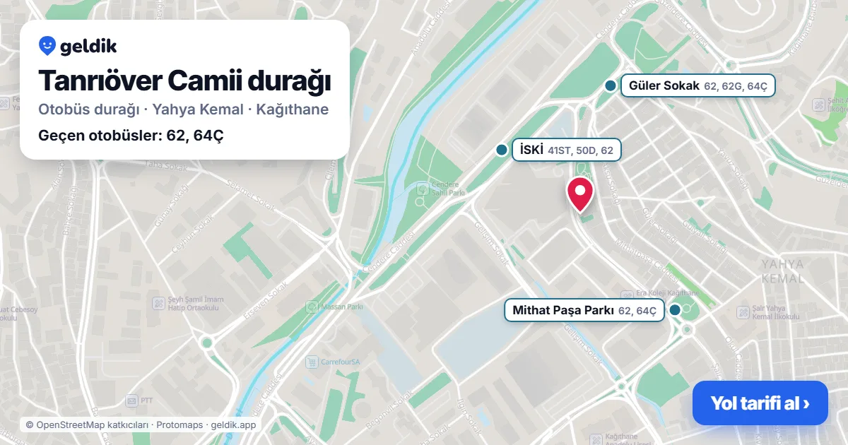 Tanrıöver Camii otobüs durağı haritada: konumu ve yakındaki duraklar