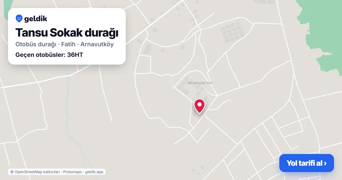 Tansu Sokak otobüs durağı haritada: konumu ve yakındaki duraklar