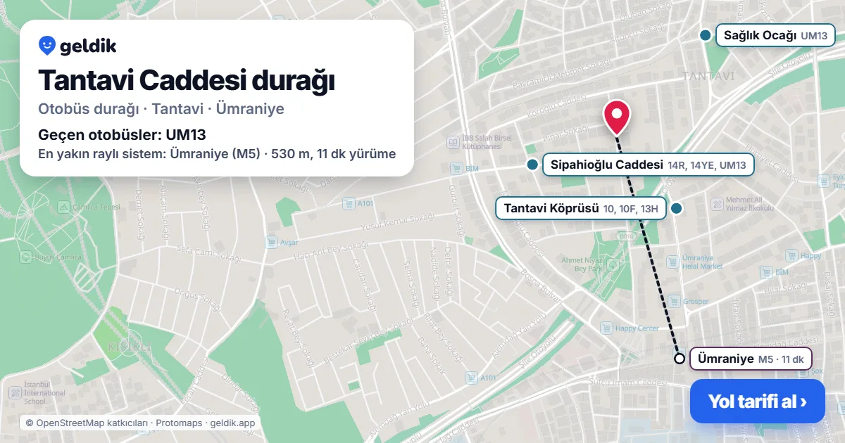 Tantavi Caddesi otobüs durağı haritada: konumu ve yakındaki duraklar
