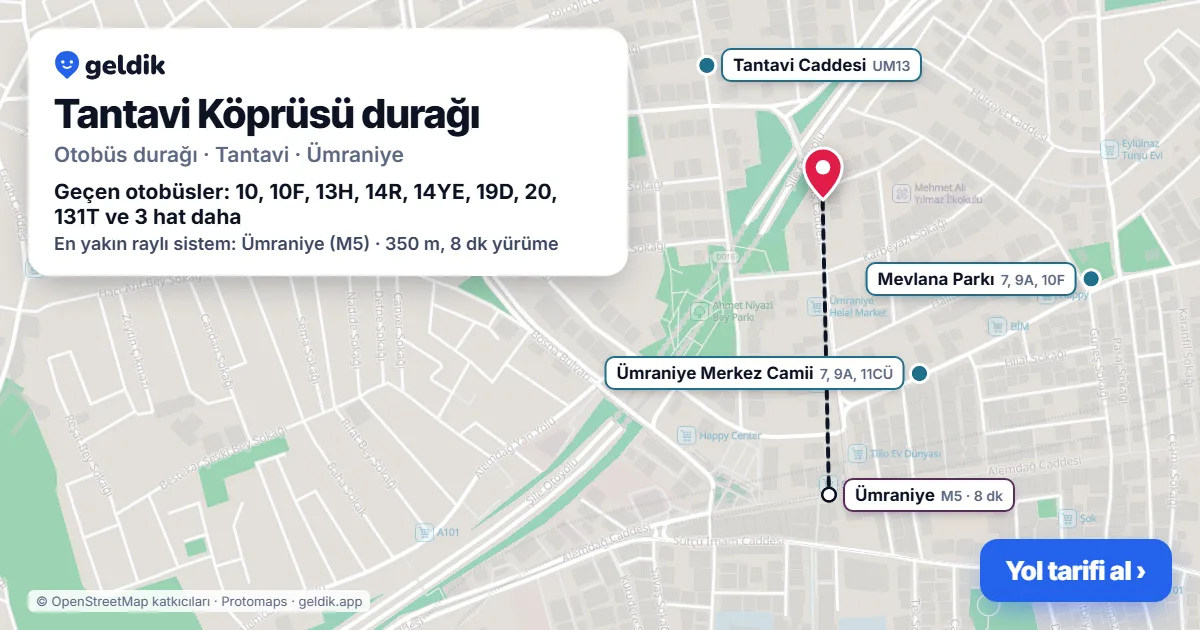 Tantavi Köprüsü otobüs durağı haritada: konumu ve yakındaki duraklar