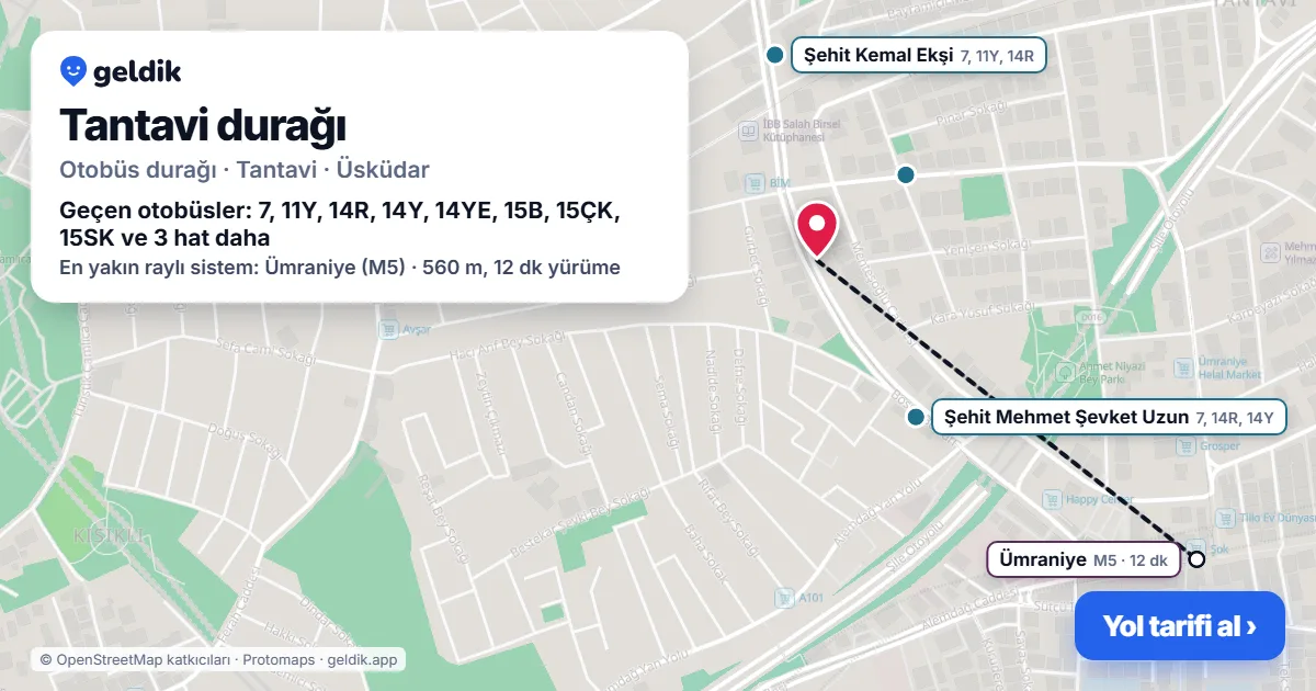 Tantavi otobüs durağı haritada: konumu ve yakındaki duraklar