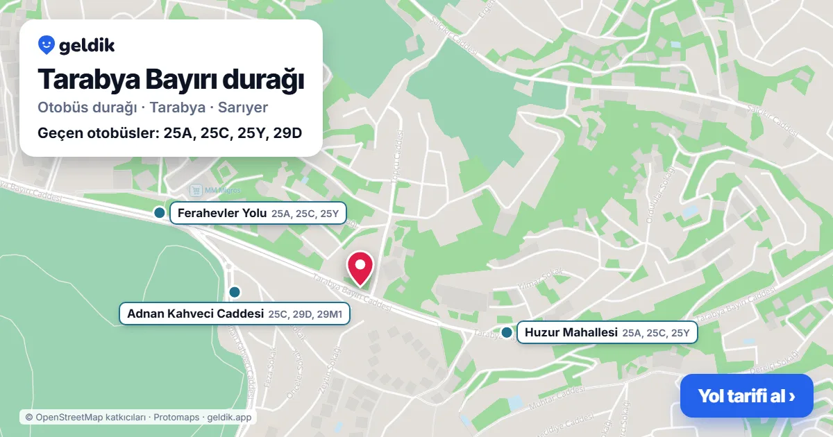 Tarabya Bayırı otobüs durağı haritada: konumu ve yakındaki duraklar