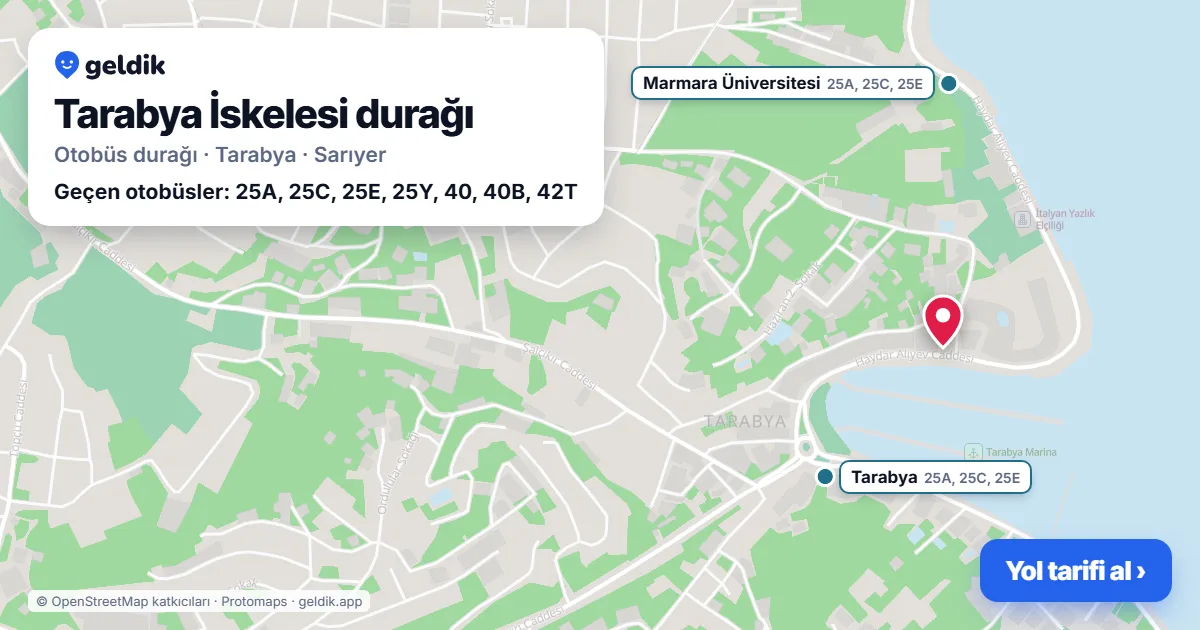 Tarabya İskelesi otobüs durağı haritada: konumu ve yakındaki duraklar