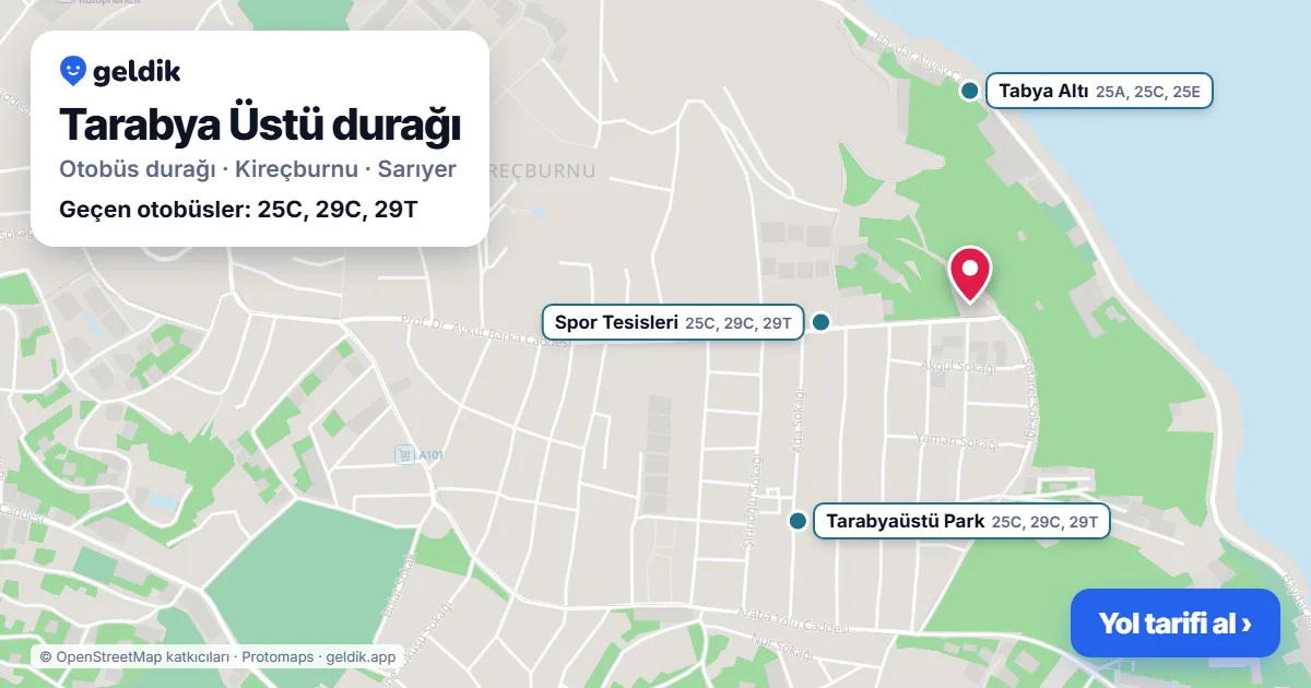 Tarabya Üstü otobüs durağı haritada: konumu ve yakındaki duraklar